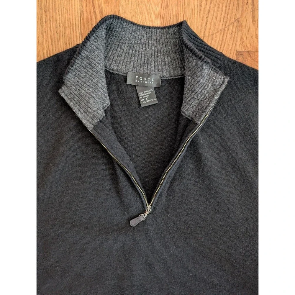 Mens XL 100% Cashmere Sweater Vest Black 1/4 Zip Pullover Forte